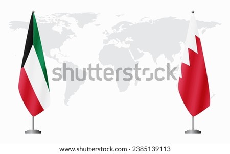 Kuwait and Bahrain flags for official meeting against background of world map.