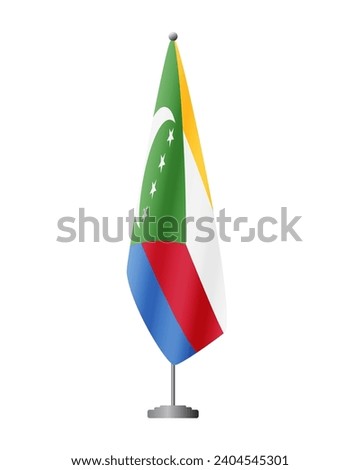 Comoros flag on flag stand for official meetings, transparent background, vector