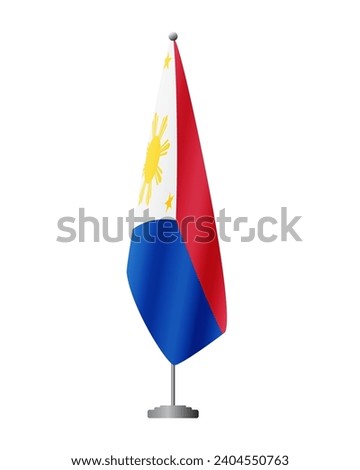 Philippines flagin wartime on flag stand for official meetings, transparent background, vector