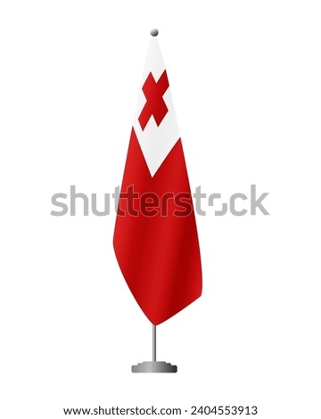 Tonga flag on flag stand for official meetings, transparent background, vector