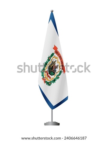 West Virginia US flag on flagpole for official meetings, transparent background, vector