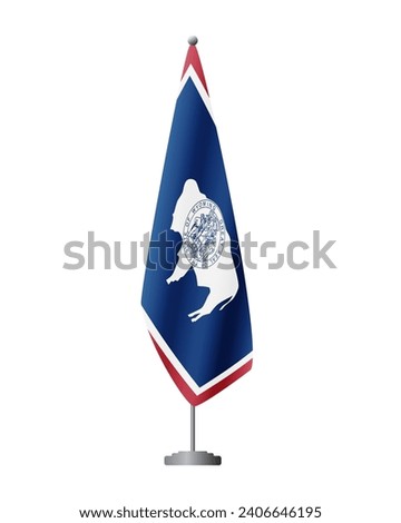 Wyoming US flag on flagpole for official meetings, transparent background, vector