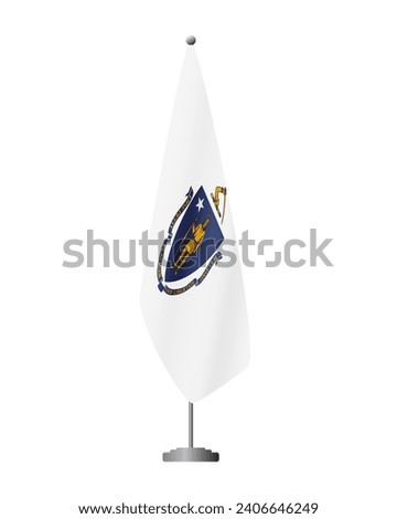 Massachusetts US flag on flagpole for official meetings, transparent background, vector