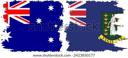 British Virgin Islands and Australia grunge flags connection, vector