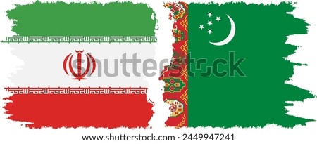 Turkmenistan and Iran grunge flags connection, vector