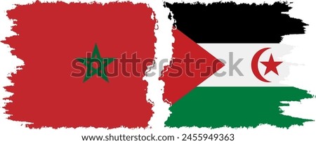 Western Sahara and Morocco grunge flags connection, vector