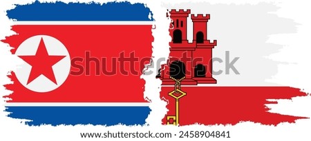 Gibraltar and North Korea grunge flags connection, vector