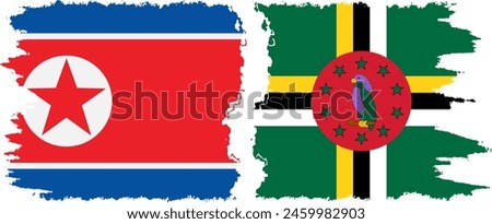 Dominica and North Korea grunge flags connection, vector