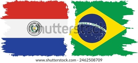 Brazil and Paraguay grunge flags connection, vector