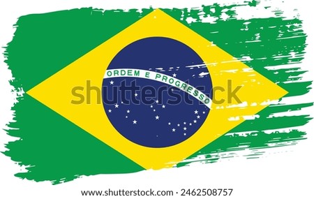 Brazil flag, wide brush stroke on transparent background, vector.