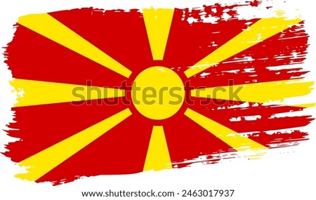 Northern Macedonia flag, wide brush stroke on transparent background, vector.