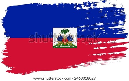 Haiti flag, wide brush stroke on transparent background, vector.