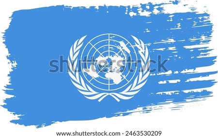 United Nations flag, wide brush stroke on transparent background, vector.