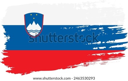 Slovenia flag, wide brush stroke on transparent background, vector.