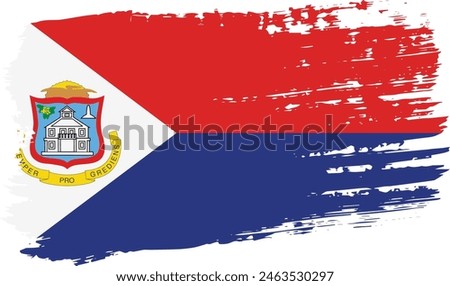 Sint Maarten flag, wide brush stroke on transparent background, vector.