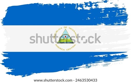 Nicaragua flag, wide brush stroke on transparent background, vector.