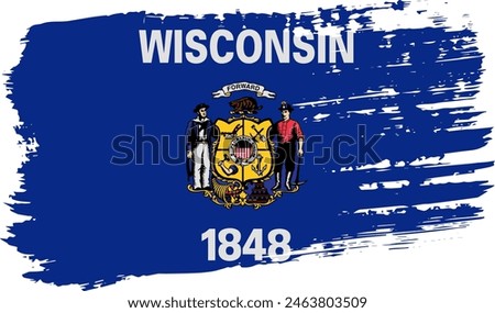 Wisconsin US flag, wide brush stroke on transparent background, vector.