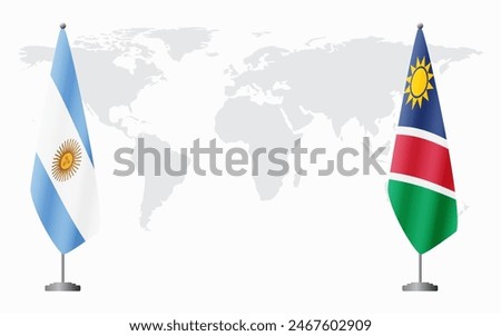 Argentina and Namibia flags for official meeting against background of world map.