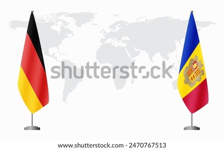 Germany and Andorra flags for official meeting against background of world map.