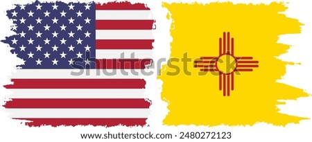 New Mexico state and USA grunge flags connection, vector