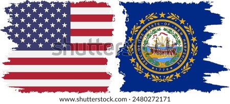 New Hampshire state and USA grunge flags connection, vector