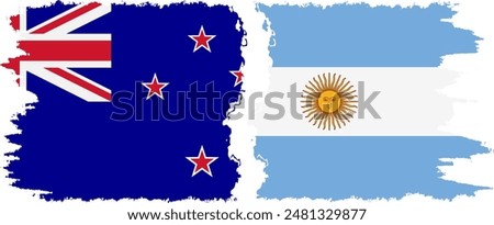 Argentina and New Zealand grunge flags connection, vector