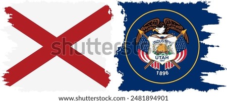 Utah and Alabama states grunge brush flags connection, vector