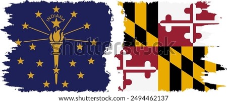 Maryland and Indiana states grunge brush flags connection, vector