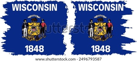 Wisconsin and Wisconsin states grunge brush flags connection, vector