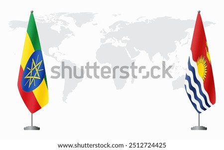 Ethiopia and Kiribati flags for official meeting against background of world map.