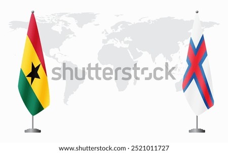 Ghana and Faroe Islands flags for official meeting against background of world map.