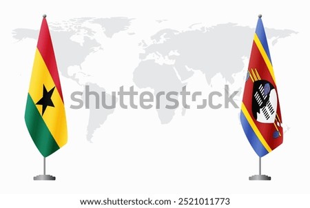 Ghana and Kingdom of eSwatini - Swaziland flags for official meeting against background of world map.