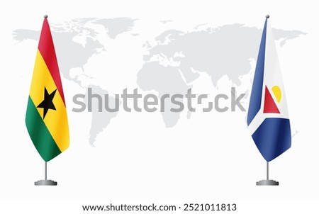 Ghana and Saint Martin flags for official meeting against background of world map.