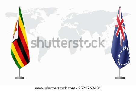 Zimbabwe and Cook Islands flags for official meeting against background of world map.