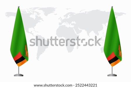 Zambia and Zambia flags for official meeting against background of world map.