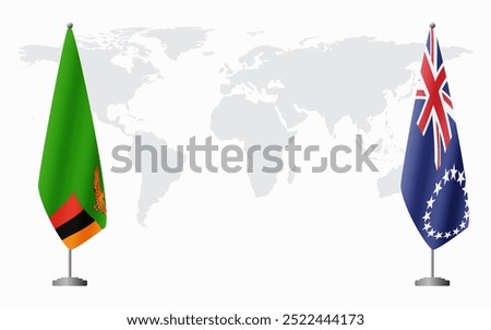 Zambia and Cook Islands flags for official meeting against background of world map.