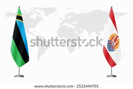 Zanzibar and French Polynesia flags for official meeting against background of world map.