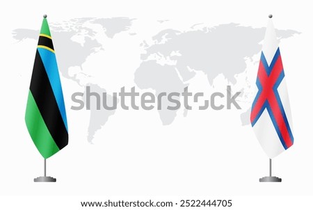 Zanzibar and Faroe Islands flags for official meeting against background of world map.