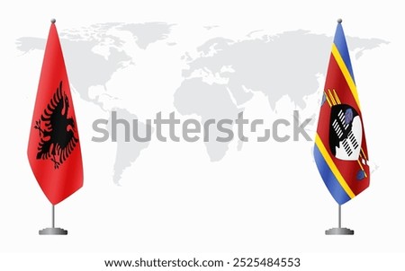 Albania and Kingdom of eSwatini - Swaziland flags for official meeting against background of world map.