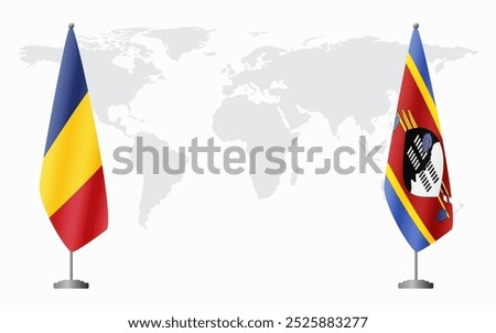 Romania and Kingdom of eSwatini - Swaziland flags for official meeting against background of world map.