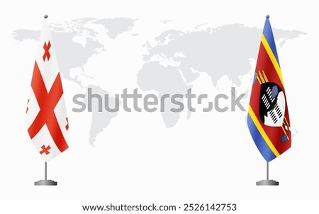 Georgia and Kingdom of eSwatini - Swaziland flags for official meeting against background of world map.