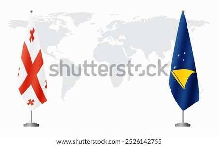 Georgia and Tokelau flags for official meeting against background of world map.