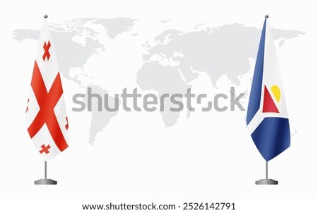 Georgia and Saint Martin flags for official meeting against background of world map.