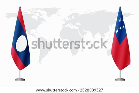 Laos and Samoa flags for official meeting against background of world map.