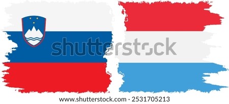 Luxembourg and Slovenia grunge flags connection, vector