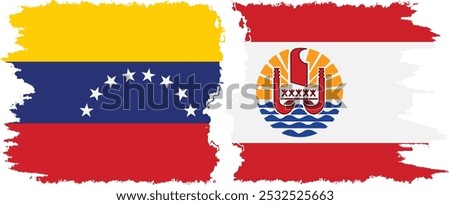 French Polynesia and Venezuela grunge flags connection, vector