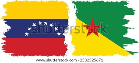 French Guiana and Venezuela grunge flags connection, vector