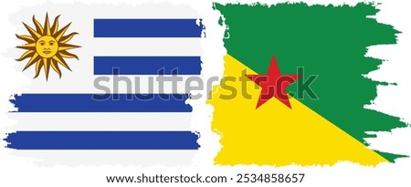 French Guiana and Uruguay grunge flags connection, vector