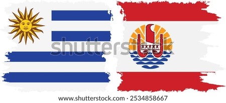 French Polynesia and Uruguay grunge flags connection, vector