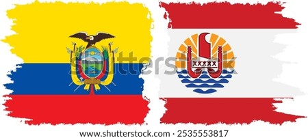 French Polynesia and Ecuador grunge flags connection, vector